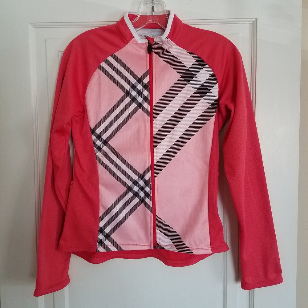 SUGOI Red/White/Black Plaid Full Zip Long Sleeve Thermal Cycling Jersey, Small